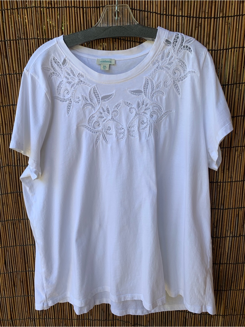 Sundance White Embroidered Scoop Neck Short Sleeve Top 100% cotton XXL